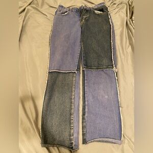 straight leg two color jeans